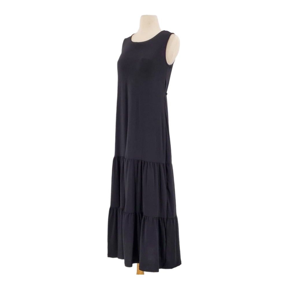 Nik and Nash Black Sleeveless Tiered Belted Stretch Jersey Maxi Dress Small 4-6 - Picture 2 of 7